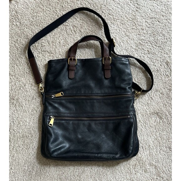 Fossil Explorer XL Black Leather Fold Over Crossbody Hobo Tote Shoulder Bag - Picture 16 of 16